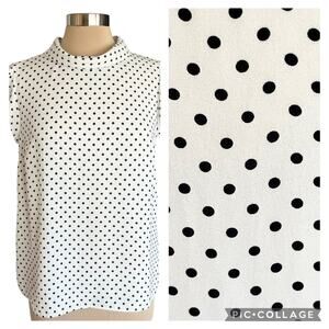 Vince Camuto White Black Polka Dot Flutter Sleeve Blouse SMALL Career Work Wear